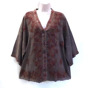 Sacred threads embroidered kimono top brown L/XL